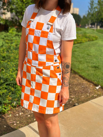 Women's Checkerboard Overall Dress