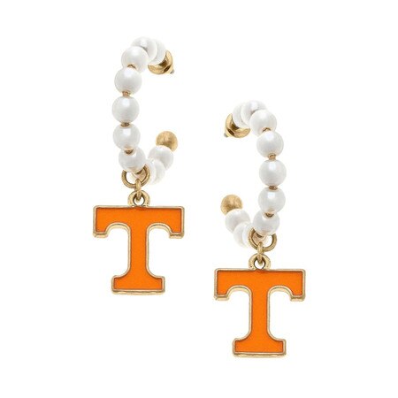 Pearl Bead Power T Hoop Earrings
