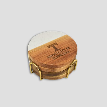Marble and Wood Coaster Set