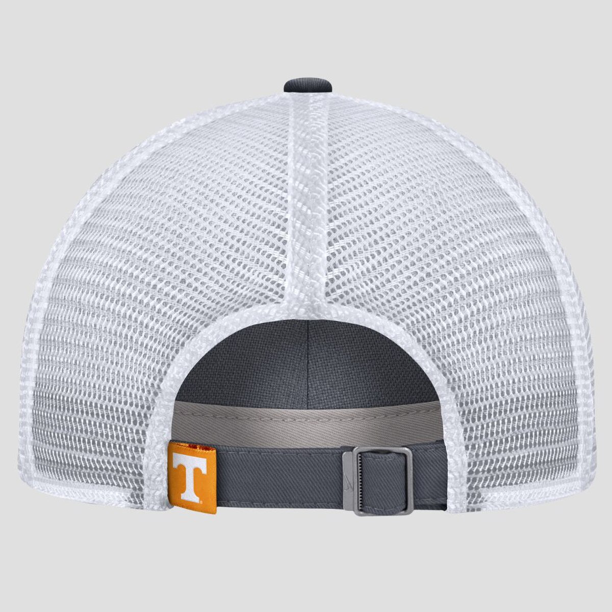 The back of a Nike grey mesh hat.