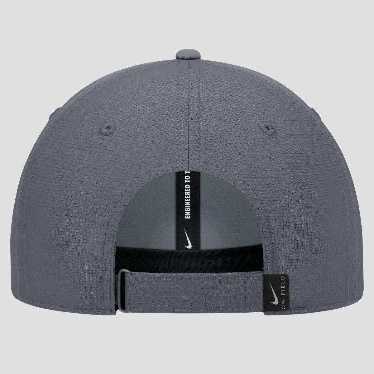 The back of a Grey Nike hat.